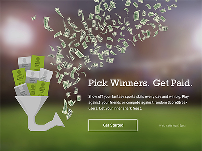 Pick Winners Get Paid app blur cash fantasy headline hero machine marketing money process sports