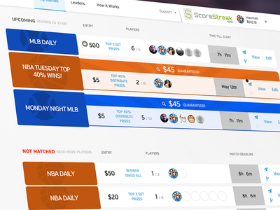 ScoreStreak Guaranteed design interface layout panels sports timer ui ux