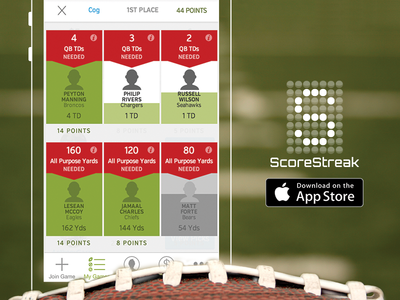 ScoreStreak iPhone App Launch app apple design download fantasy sports football iphone iphone app sports ui ux