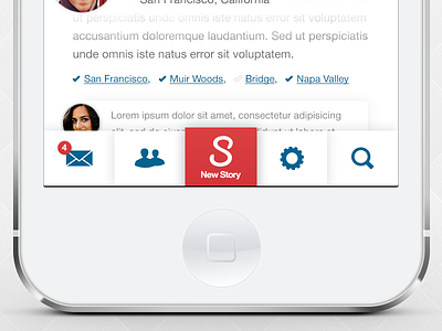 Storied Mobile Tab Bar button buttons clean design flat flat design interface iphone minimal mobile photoshop rebound red shadow social storied tab tab bar ui ux white white iphone