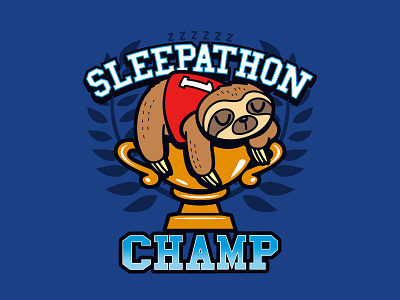 Sleepathon Champ design illustration kawaii art original art procrastination puns sloth typography