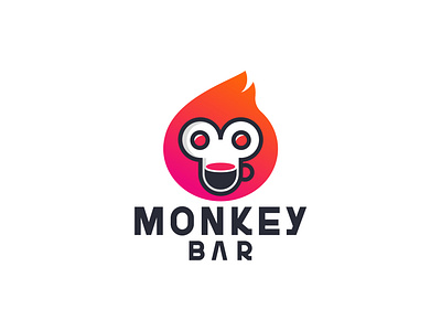 Monkey Bar LOGO baboon bar bars beer beverage beverages chimpanzee crockery cup eye flame flame logo flames glass gorilla logo minimal monkey monkeys wine