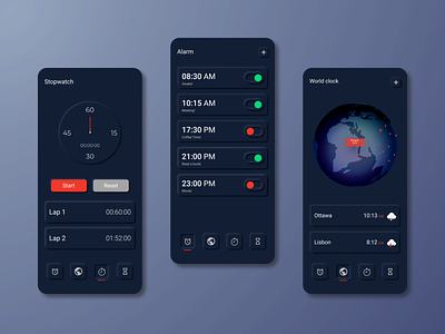 Paneu Clock alarm android app application clock clock app concept design graphic design interface interface design ios mobile mobile app neumorphic app stopwatch timer ui ux world