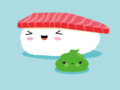 Best Friends Kawaii Sushi Nigiri cute design food illustration graphic design illustration illustrator kawaii kids illustration kids room nigiri sushi vector wasabi