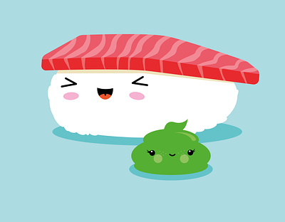 Best Friends Kawaii Sushi Nigiri cute design food illustration graphic design illustration illustrator kawaii kids illustration kids room nigiri sushi vector wasabi