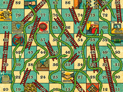 Snakes and Ladders: Game Board adobe alexei client conceptual digital editorial illustration magazine retro texture vector vella