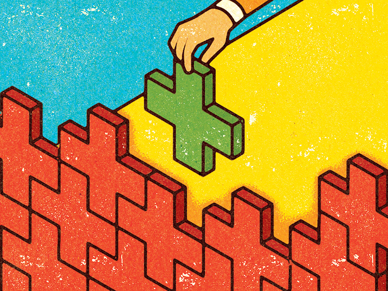 Humana Stock Can Rise Above the Health-Care Fray. progress visual magazine design work graphic illustrator client vella alexei adobe digital distress conceptual personal editorial vector illustration retro texture