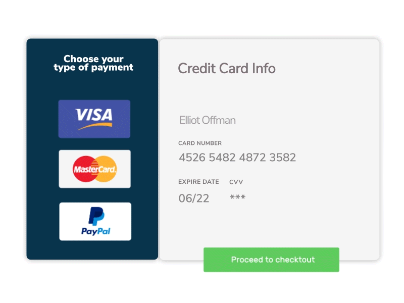 Credit Card Check Out credit card interface motion ui