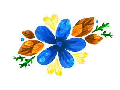 Blue flower blue brown leaf flower flowers hearts leaf yellow heart