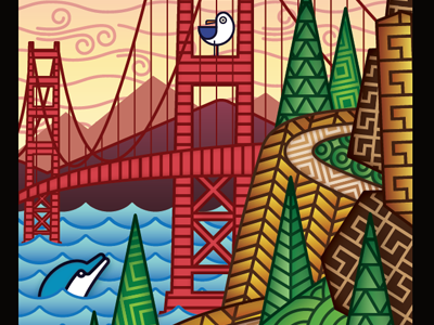 Bookmark bookmark clouds golden gate bridge illustration mountains nature outdoors san francisco sun texture trees