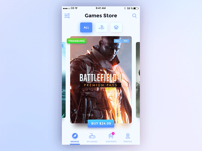 Games Store Concept animation concept games interaction ios mobile principle store ui ux