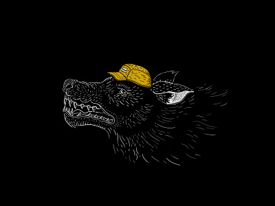 Black Wolf At Night Wearing A 5-Panel Hat drawing hat illustration wolf