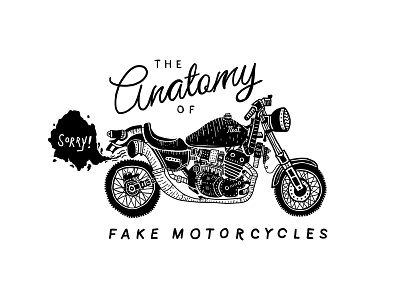 The Anatomy of Fake Motorcycles black doodle drawing motorcycle white