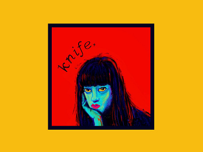 knife brush girl portrait red