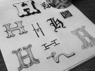H sketches decorative display h hand drawn letter pencil sketch sketchbook typography