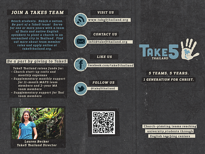 Final Brochure for Take5 project 5 brochure church cubano missions preloslab take take5 texture thailand