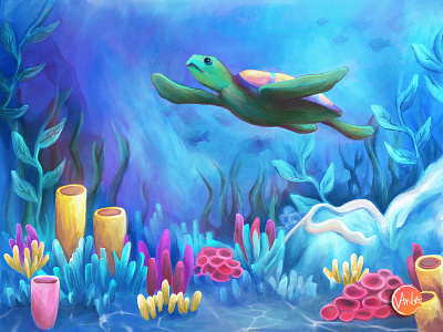 Mikey the Turtle Comes Home animal book coral reef digital drawing fish illustration nature ocean procreate turtle underwater