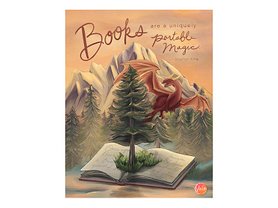 Print - "Portable Magic" animal children dragon fantasy illustration kids nature storybook