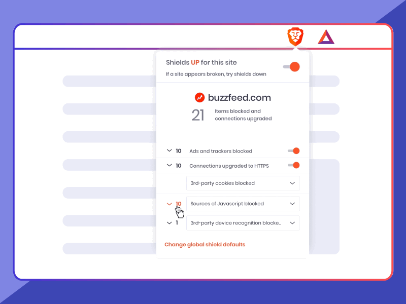 Brave Shields advanced script-blocking functionality adblock animation browser browser extension expert interaction design motion design product design prototype scripts sketch states ux design visual design