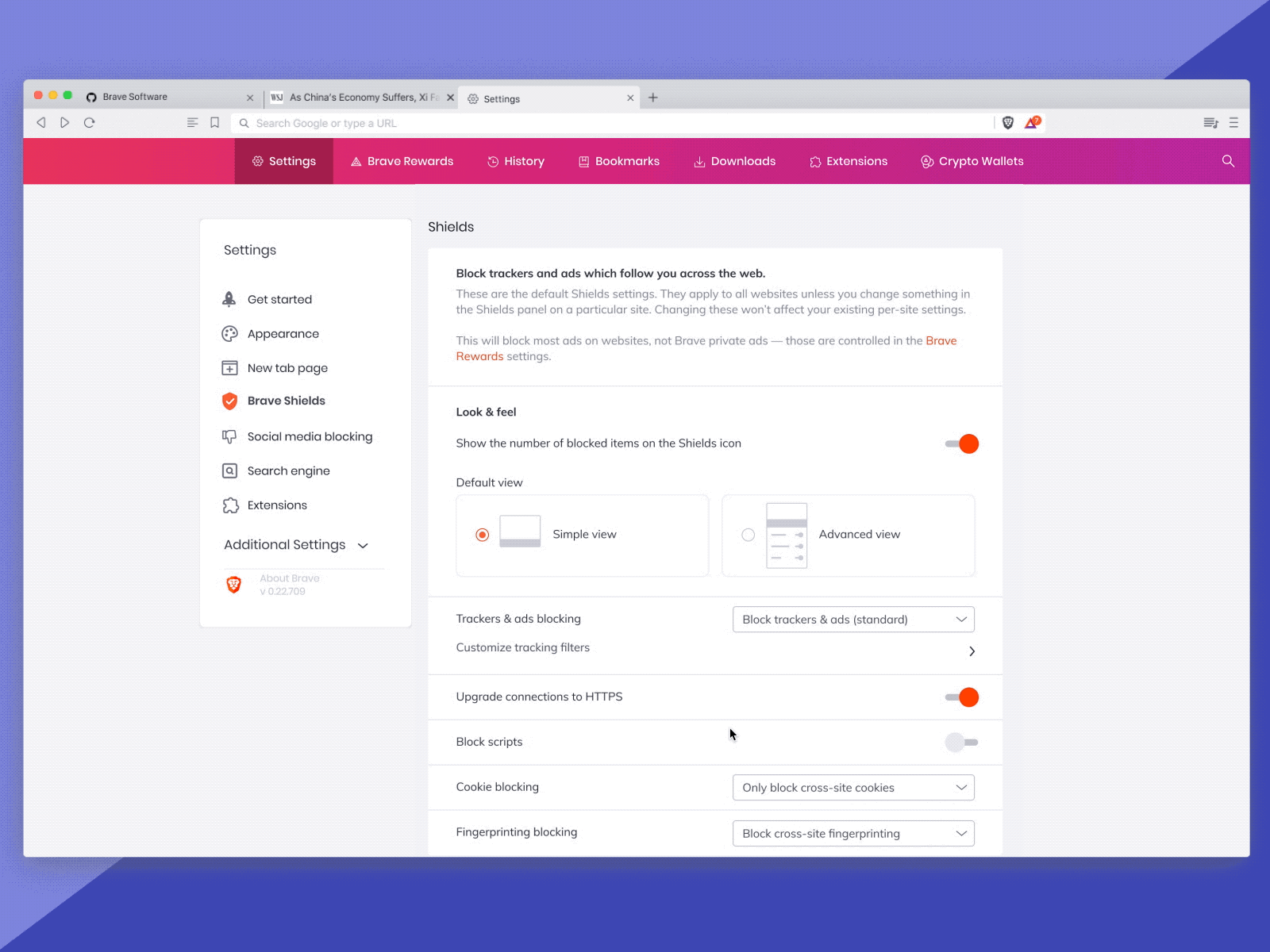 Brave Shields settings on desktop adblock browser figma interaction design privacy product design prototype settings ux design visual design