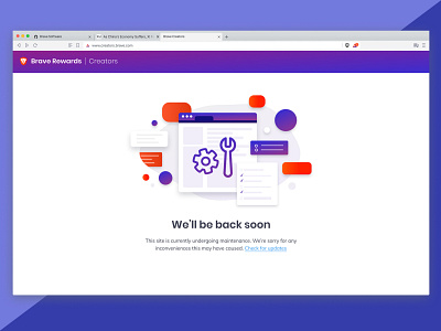 Brave Creators maintenance page error page gradient graphic design illustration maintenance page product design ui design ux design ux designer visual design