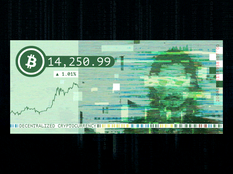 Bitcoin currency bill bitcoin cryptocurrency currency bill glitch art rotating