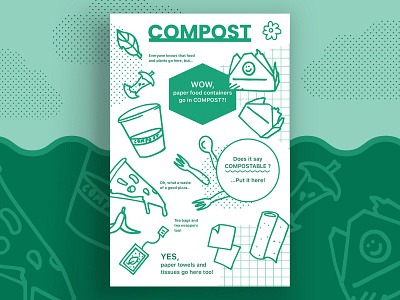 Compost Refuse Bin Sign climate crisis communication design composition compost ecoconscious ecofriendly environmentalism graphic design green hand drawn illustration poster recycling signs trash sign