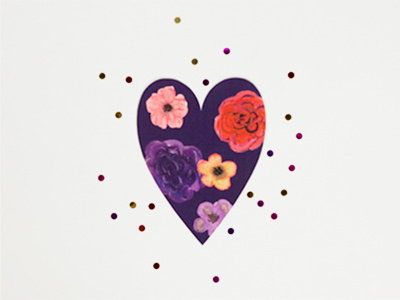 Flower heart cards gouache paint valentines