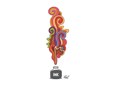 Ink drawing illustration ink lettering psychedelic vector
