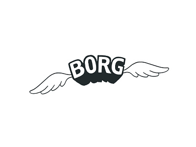 Borg cartoon illustration lettering logo memorial tattoo wings