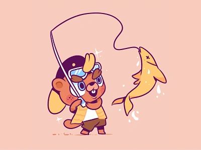 CJ The Beaver - Animal Crossing animalcrossing beaver characterdesign cj fish fishing illustration rod