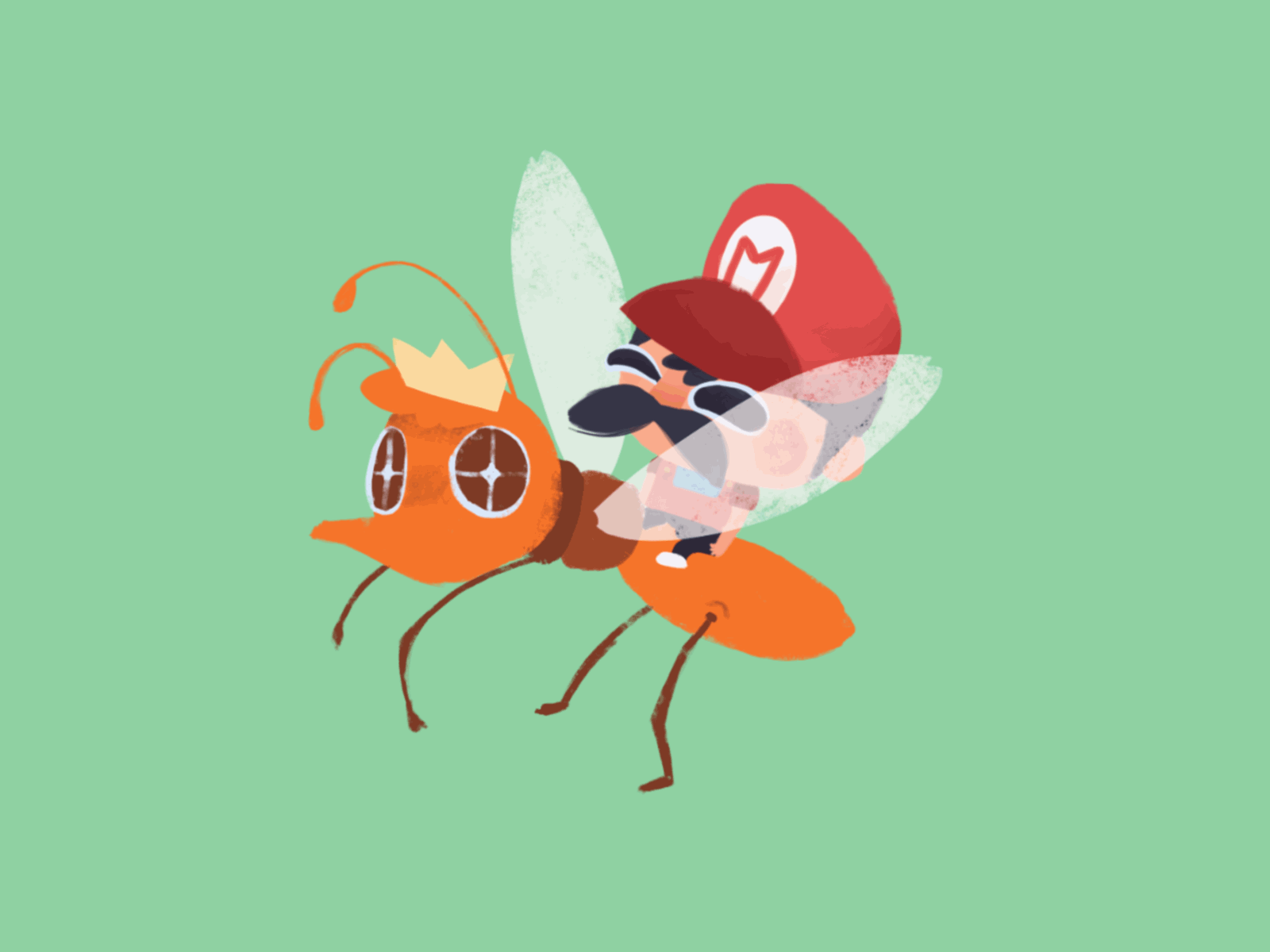 Micro-Mario animation character character design fly flying luigi mario mosquito nintendo ohvalentino procreate