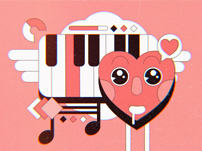Love Song affinity cartoon character heart love lovely music ohvalentino piano retro vector