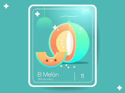 11 - El Melón (The Melon) card cute cutecharacter fruit kawaii loteria loteriamexicana loteriayamix melon mexico ohvalentino tropical watermelon