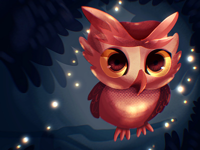 Owly 🦉 bird character illustration kawaii night ohvalentino owl procreate