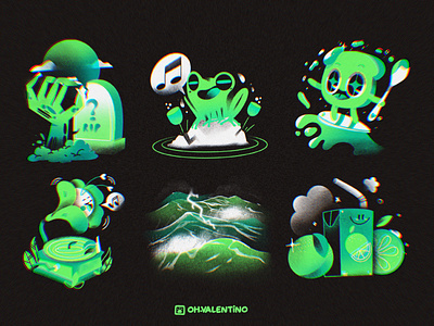 Green Explorations. Peachtober. frog illustration ohvalentino orange sound toast water zombie