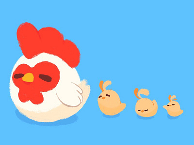 Happy family animal character chicken family harvest hen moon