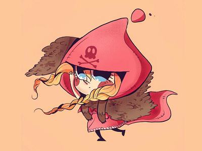 Little Red Riding Hood beargara character chibi draw illustration ipadpro kawaii procreate red ridinghood skull wolf