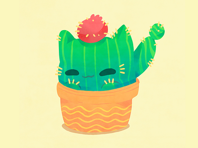 Cat-tus! animal beargara cactus cat cat lover illustration nature plant pot