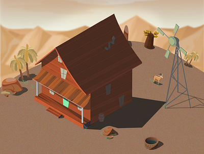 House on the hill 2d 3d adobe adobe illustrator desert graphic design house illustration isometric motion graphics