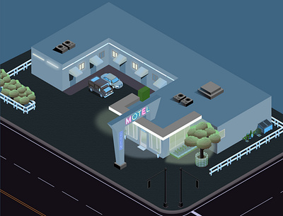 The Motel 2d ad adobe adobe illustrator business design graphic design hotel illustration isometric motel motion graphics travel