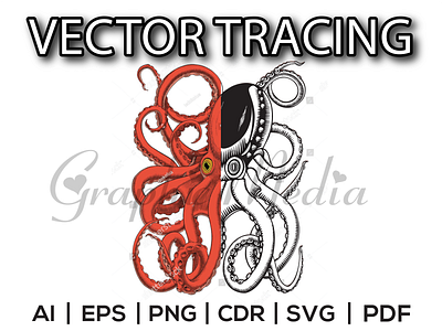 Giant Octopuses Vector Black and white image to vector adobe illustrator design giant pacific octopus illustration image to vector logo low resolution raster to vector redraw redraw logo vector vector face vector illustration vector tracing