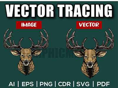 Deer Head Vector | Image to Vector| Vector Tracing adobe illustrator design illustration image to vector logo low resolution redraw redraw logo vector vector tracing