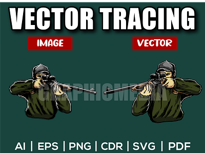 Soldier with Gun Vector | Image to Vector | Vector Tracing adobe illustrator design illustration image to vector logo low resolution redraw redraw logo vector vector tracing