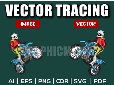 Motorcycle Rider Vector | Image to Vector | Vector Tracing adobe illustrator design illustration image to vector logo low resolution redraw redraw logo vector vector tracing