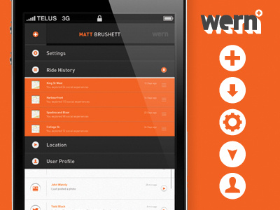 WERN submenu app bike design icons menu mobile nav navigation social toronto