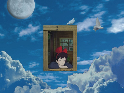 Kiki's Window adobe photoshop art artwork birds blue character creative design digital digital art digitalart doves kikis delivery service moon photoshop photoshop art sky studio ghibli