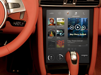 Car center console software automobile car cluster concept console design flat grid controls music photoshop porsche ui