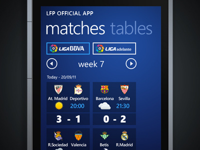 Windows Phone App - Spanish Football League 7 blue design football league mobile phone photoshop soccer spanish sports ui windows wip