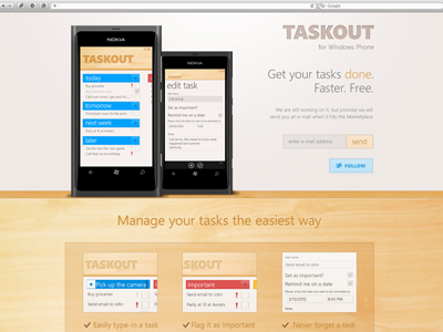 Taskout App Website 7 app application design do important list metro mobile phone photoshop reminders taskout tasks things to to do todo ui web website white windows wip wood
